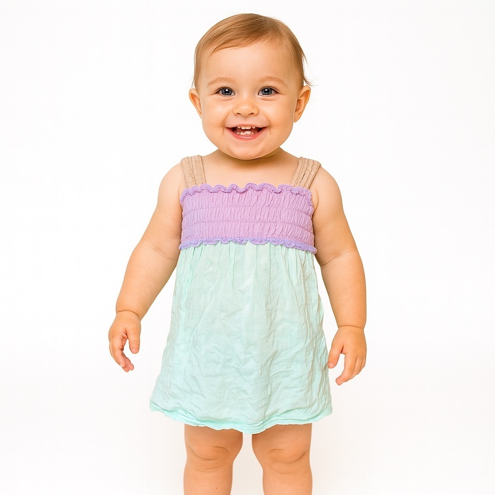 Ella Moss Baby Girls Dress 12-18 Months Purple Aqua Sleeveless Crinkle Sundress